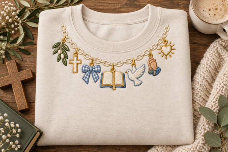 Christian Faith Charm Necklace Faux Embroidery PNG