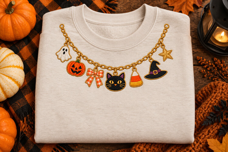 Halloween Charm Necklace Faux Embroidery PNG example image 1