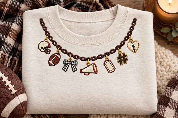 Football Game Day Charm Necklace Faux Embroidery PNG example image 1