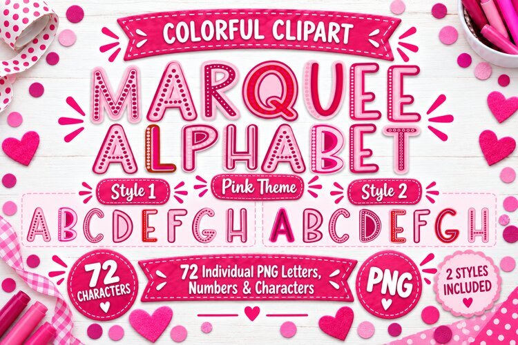 Pink Marquee Alphabet PNG Clipart - 72 Letters Numbers example image 1