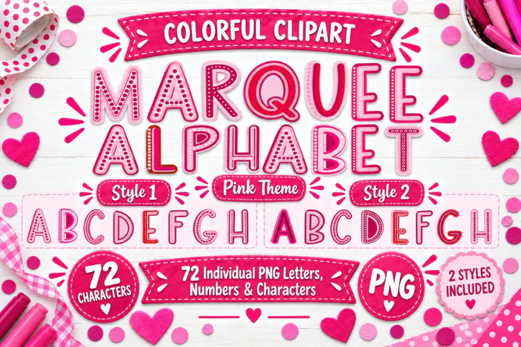 Pink Marquee Alphabet PNG Clipart - 72 Letters Numbers