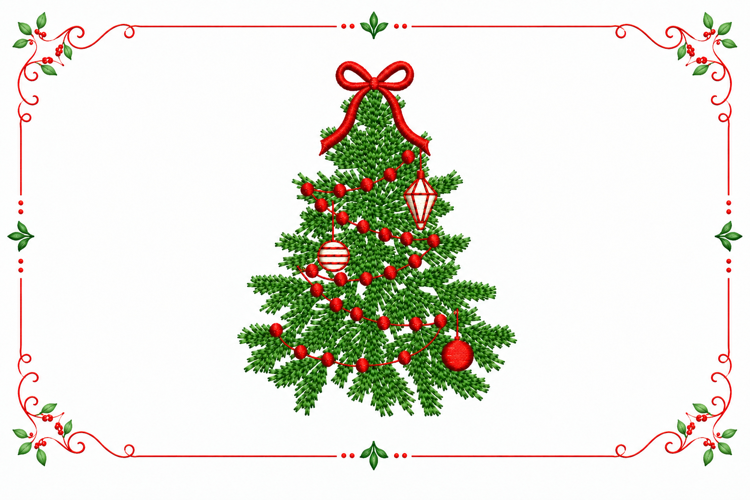 Christmas Tree Red Bow Embroidery Design