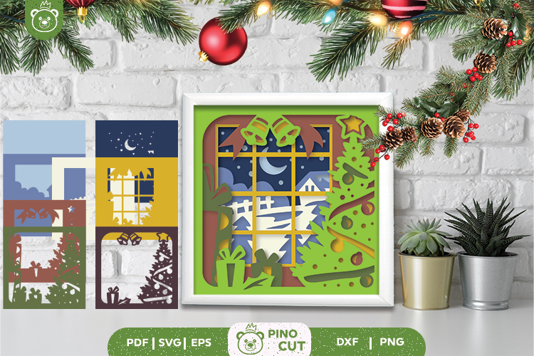 Christmas Night Window 3D Paper Cut SVG