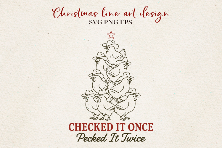 Chicken Christmas Line Art | Farm Holiday SVG PNG EPS