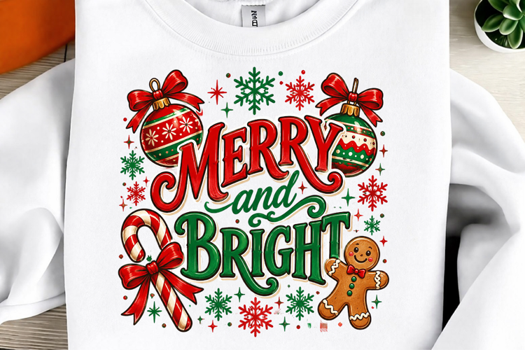 Checker Merry and Bright Christmas PNG