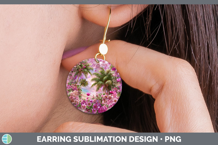 Beach Checker Valentine Round Earrings Sublimation Design