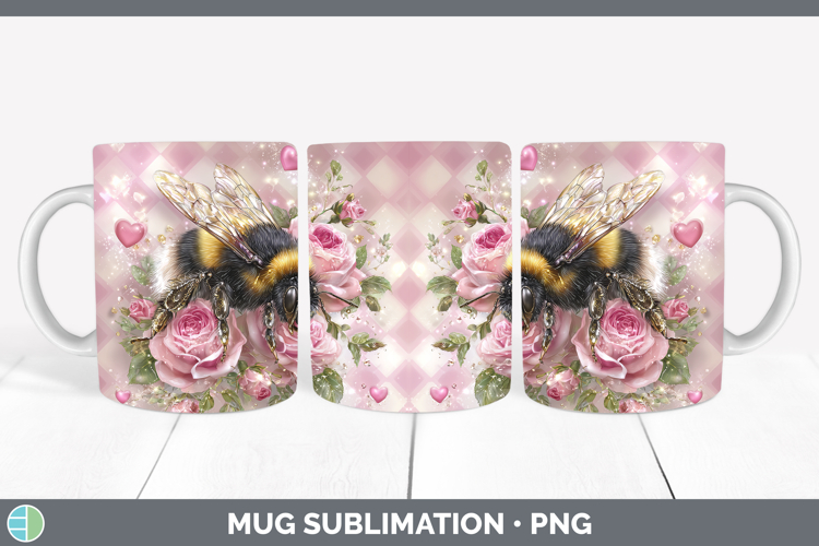 Bee Checker Valentine Mug Wrap Sublimation Design
