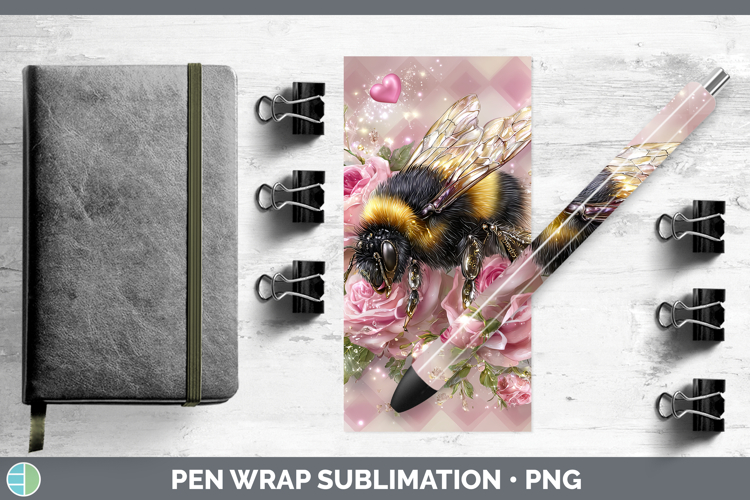 Bee Checker Valentine Pen Wrap Sublimation Design