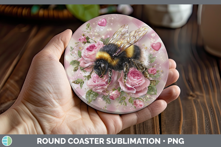 Bee Checker Valentine Round Coaster Sublimation Design