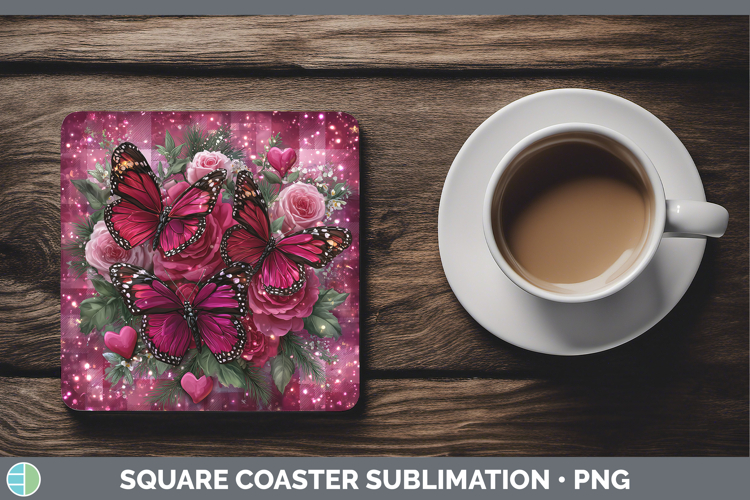 Butterfly Checker Valentine Square Coaster Sublimation Desig