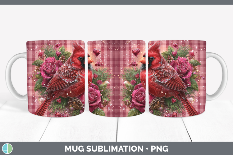 Cardinal Checker Valentine Mug Wrap Sublimation Design