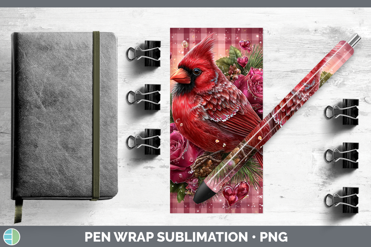 Cardinal Checker Valentine Pen Wrap Sublimation Design