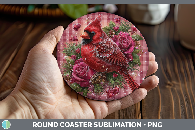 Cardinal Checker Valentine Round Coaster Sublimation Design