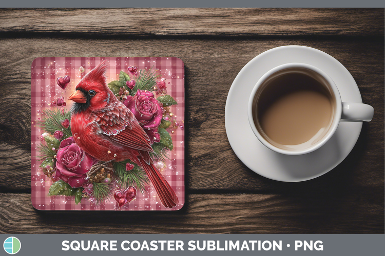 Cardinal Checker Valentine Square Coaster Sublimation Design