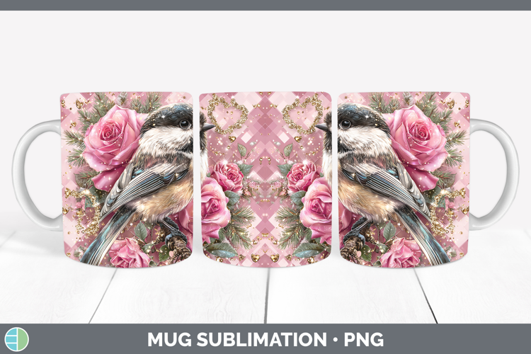 Chickadee Checker Valentine Mug Wrap Sublimation Design