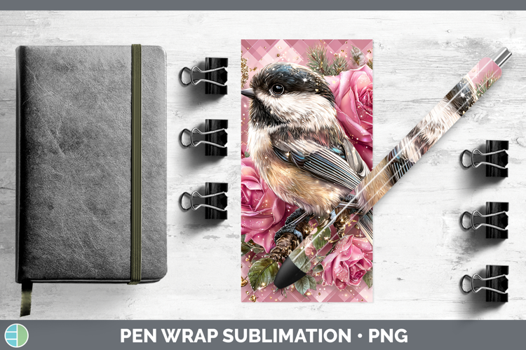 Chickadee Checker Valentine Pen Wrap Sublimation Design