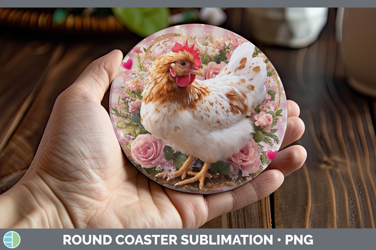 Chicken Checker Valentine Round Coaster Sublimation Design