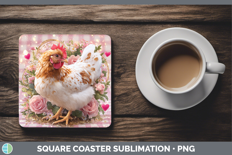 Chicken Checker Valentine Square Coaster Sublimation Design