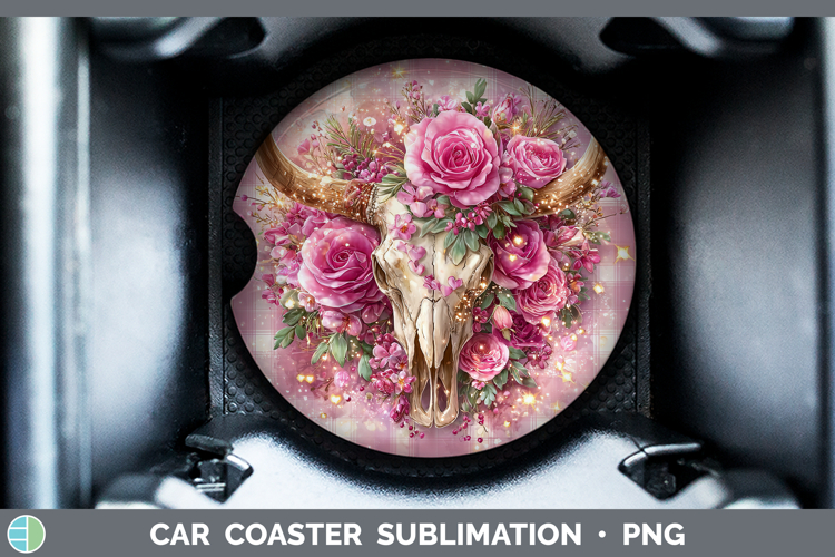 Cow Skull Checker Valentine Car Coaster Sublimation Design