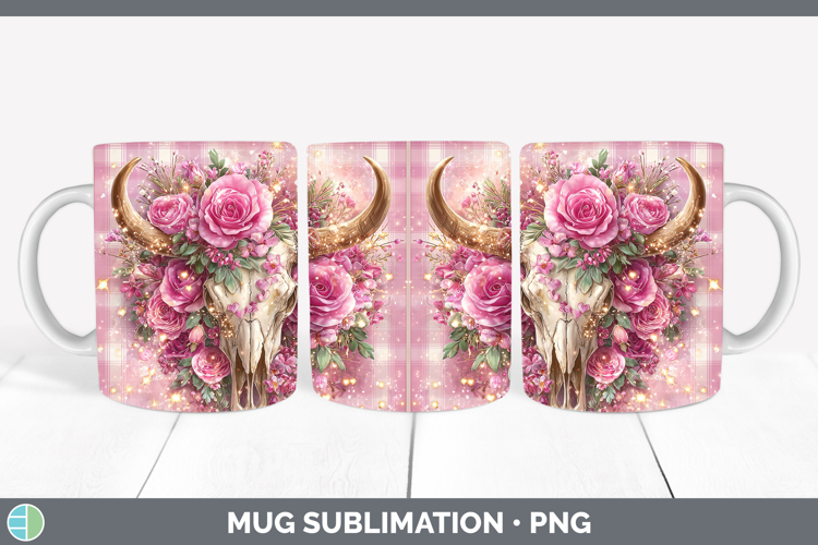 Cow Skull Checker Valentine Mug Wrap Sublimation Design