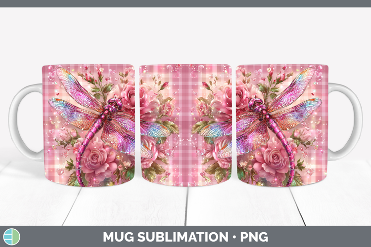 Dragonfly Checker Valentine Mug Wrap Sublimation Design