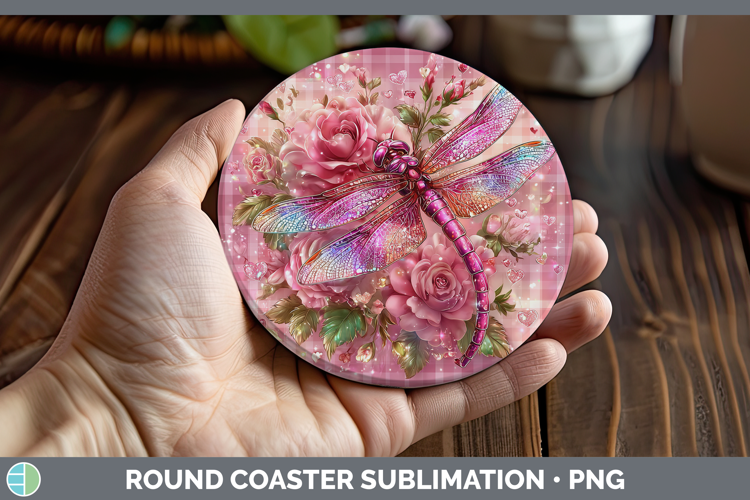 Dragonfly Checker Valentine Round Coaster Sublimation Design