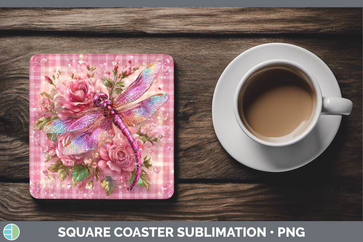 Dragonfly Checker Valentine Square Coaster Sublimation Desig