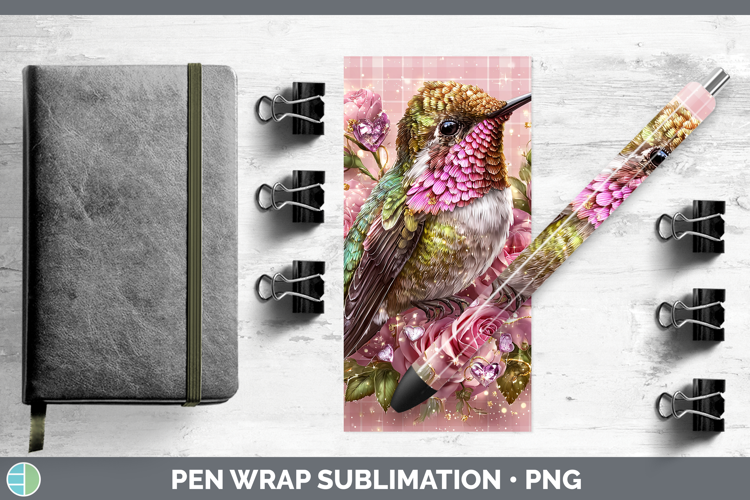 Hummingbird Checker Valentine Pen Wrap Sublimation Design