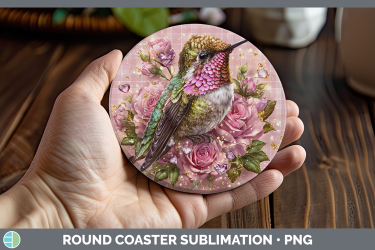 Hummingbird Checker Valentine Round Coaster Sublimation Desi