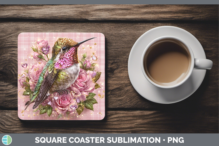 Hummingbird Checker Valentine Square Coaster Sublimation Des