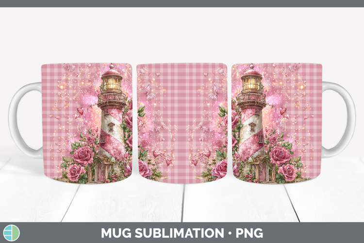 Lighthouse Checker Valentine Mug Wrap Sublimation Design