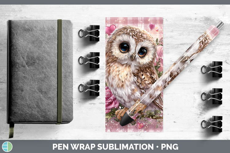 Owl Checker Valentine Pen Wrap Sublimation Design