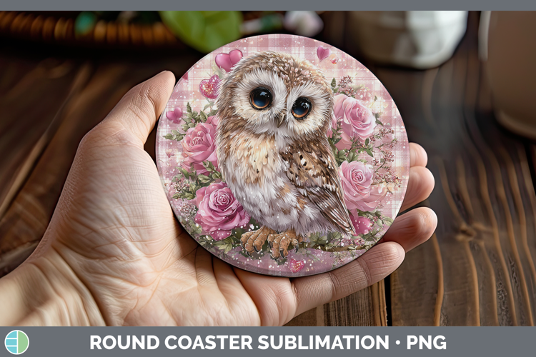 Owl Checker Valentine Round Coaster Sublimation Design