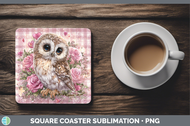 Owl Checker Valentine Square Coaster Sublimation Design