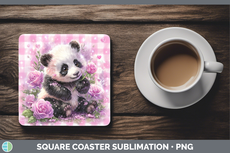 Panda Checker Valentine Square Coaster Sublimation Design