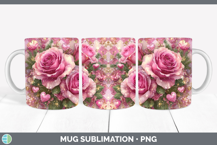 Rose Checker Valentine Mug Wrap Sublimation Design