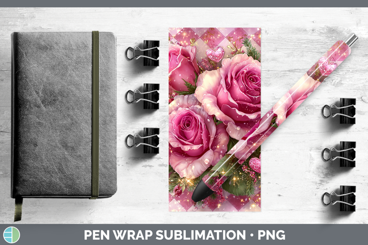 Rose Checker Valentine Pen Wrap Sublimation Design
