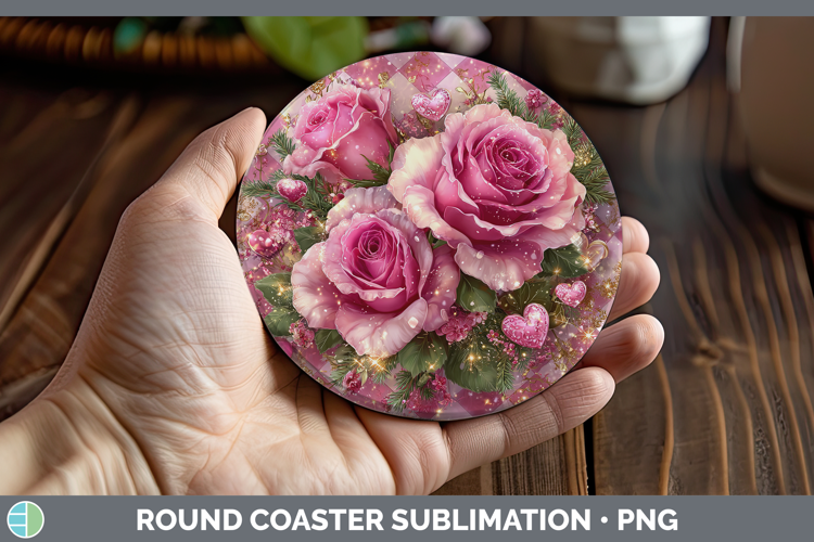 Rose Checker Valentine Round Coaster Sublimation Design