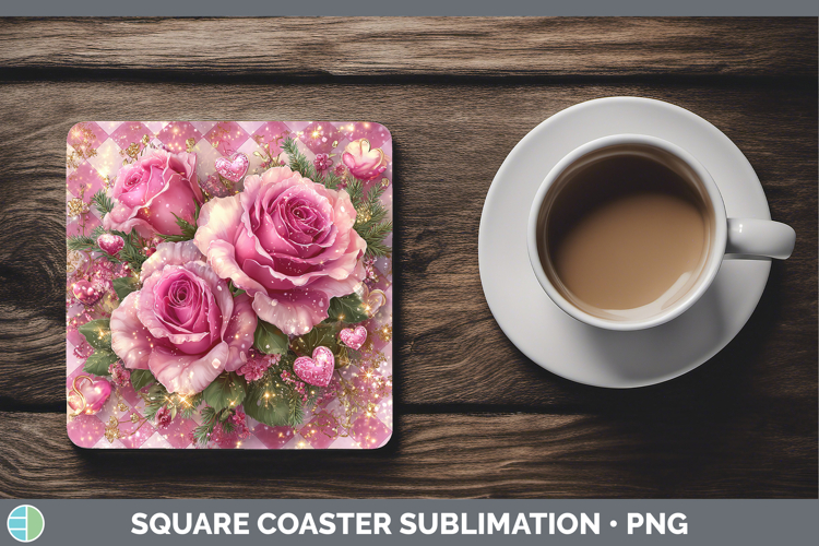 Rose Checker Valentine Square Coaster Sublimation Design