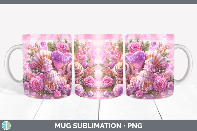 Seashell Checker Valentine Mug Wrap Sublimation Design