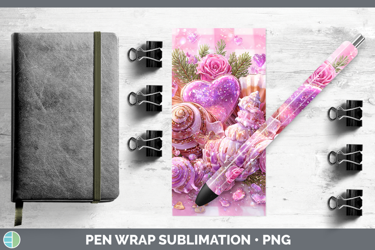 Seashell Checker Valentine Pen Wrap Sublimation Design