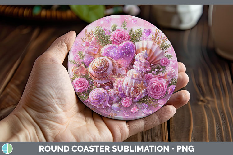 Seashell Checker Valentine Round Coaster Sublimation Design