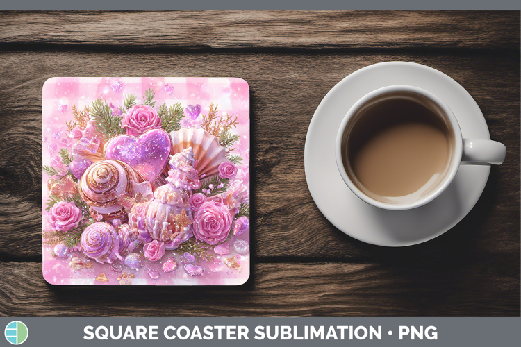 Seashell Checker Valentine Square Coaster Sublimation Design