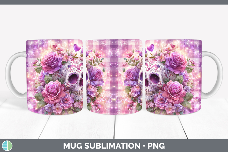 Sugar Skull Checker Valentine Mug Wrap Sublimation Design