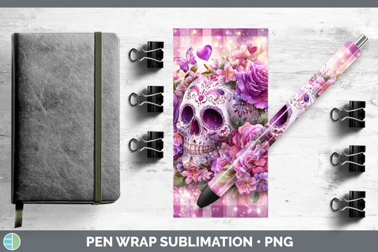 Sugar Skull Checker Valentine Pen Wrap Sublimation Design
