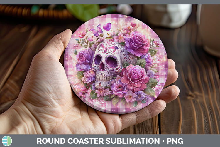 Sugar Skull Checker Valentine Round Coaster Sublimation Desi