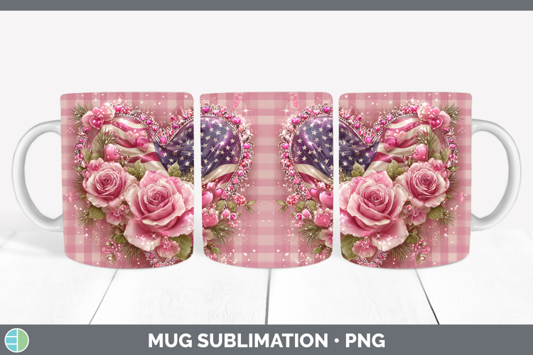USA Flag Checker Valentine Mug Wrap Sublimation Design