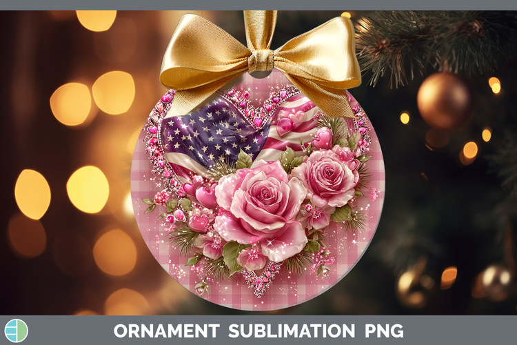 USA Flag Checker Valentine Ornament Sublimation Design