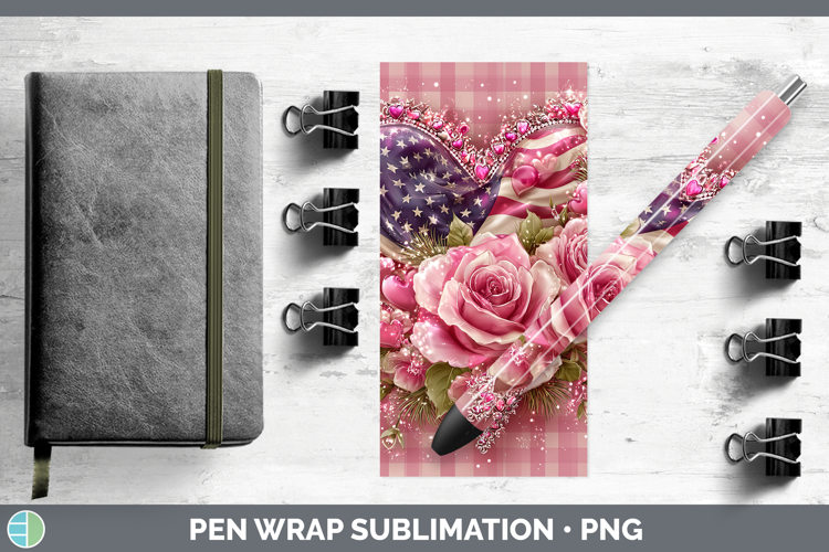 USA Flag Checker Valentine Pen Wrap Sublimation Design
