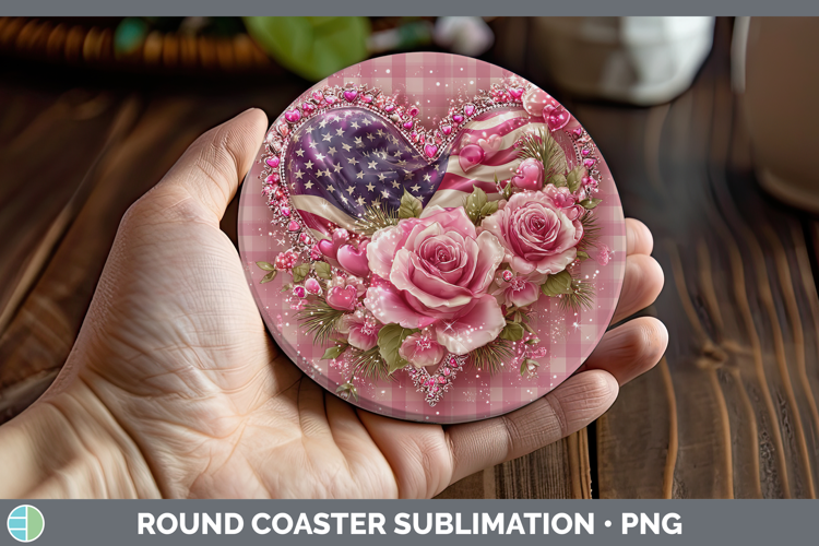 USA Flag Checker Valentine Round Coaster Sublimation Design